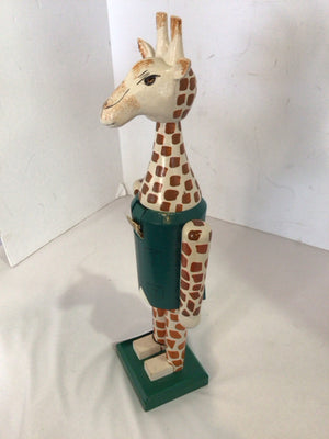 Green/White Wood Giraffe Nut Cracker