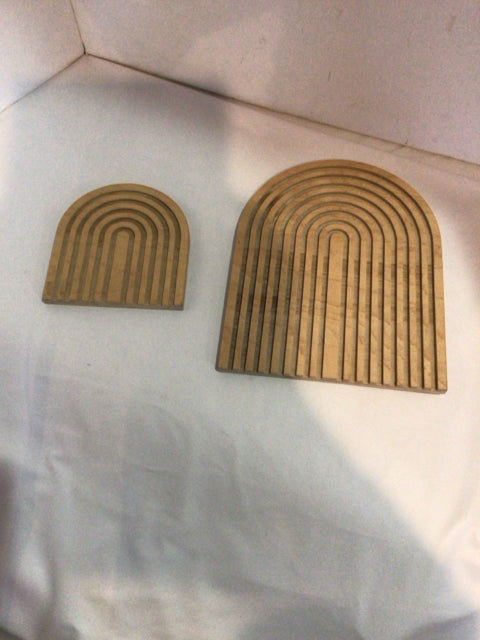 Set of 2 Natural Wood Arched Decoration