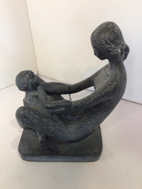 Austin Prod. Mid Century Gray Ceramic Mother and Child Statue