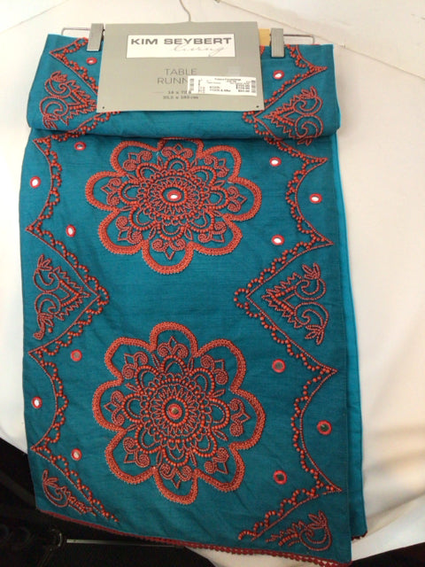 Kim Seybert NEW Blue/Orange Beaded Table Runner
