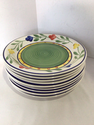 PIER 1 White/Multi Stoneware Floral Plate Set