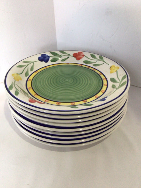 PIER 1 White/Multi Stoneware Floral Plate Set