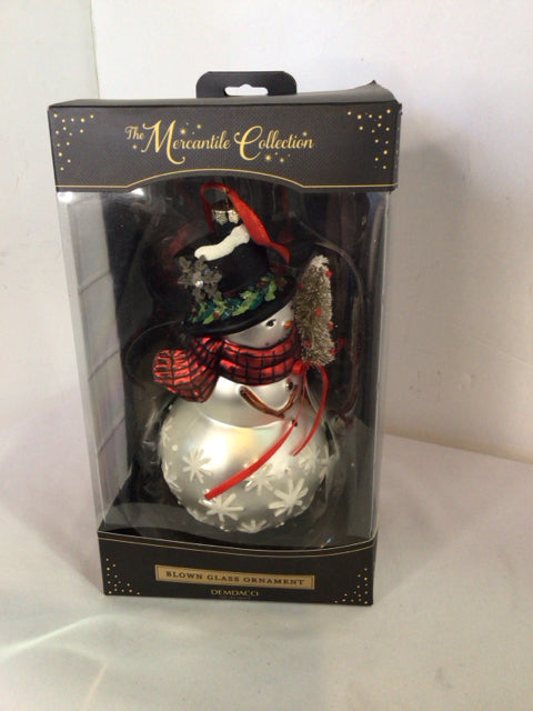 Demdaco Ornament White Glass Snowman Holiday Item