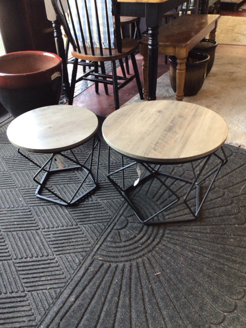 Nesting Wood/Metal Octagon Coffee Brown/black Table