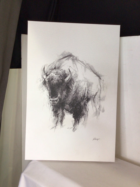 Signed Black/White Canvas Buffalo Stretch Canvas Art