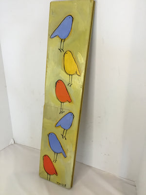 Whimsical Wood Bird Signed Yellow Wall Decoration Art