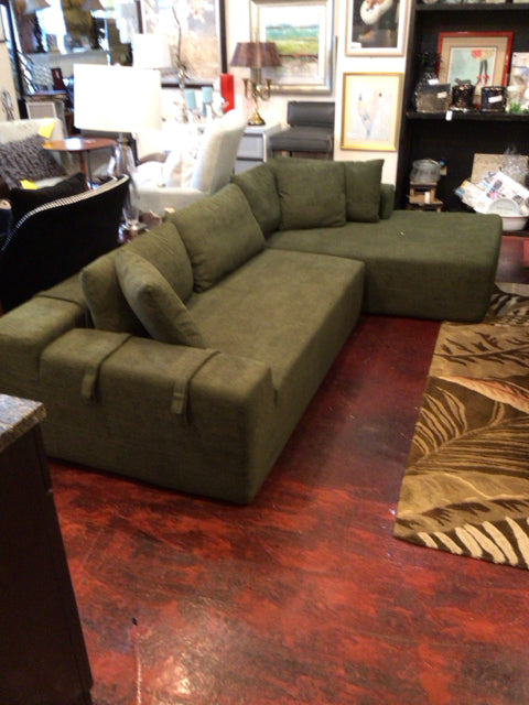 AI Furniture Co. Modular Velour Green Sectional Sofa 8QWJZQ93