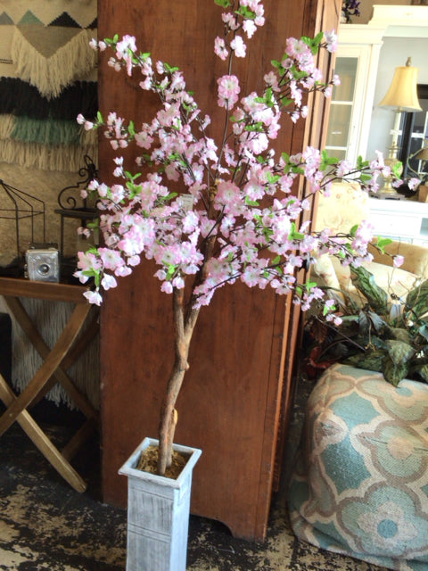 Potted Pink Cherry Blossoms Faux Plant