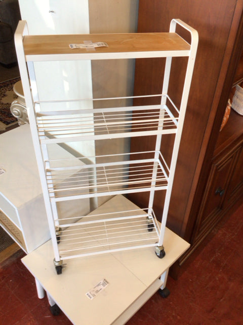 White/Brown Wood/Metal Rolling Shelf