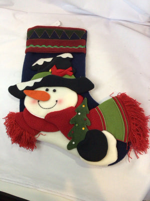 Stocking Blue/White Felt Snowman Holiday Item