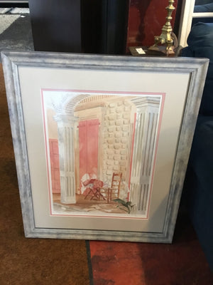 Signed Print Pink/Tan Villa Framed Art