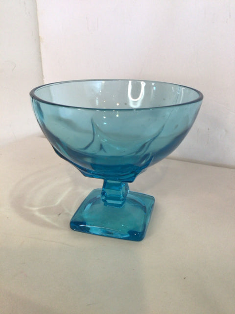 Vintage Blue Glass Pedestal Bowl