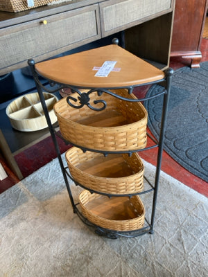 Longaberger Basket Black/Brown Wood/Metal Triangle Shelf