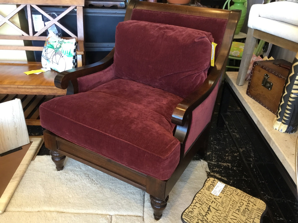 Ethan Allen Traditional Velvet Loose Cushion Back Brown/Red Chair