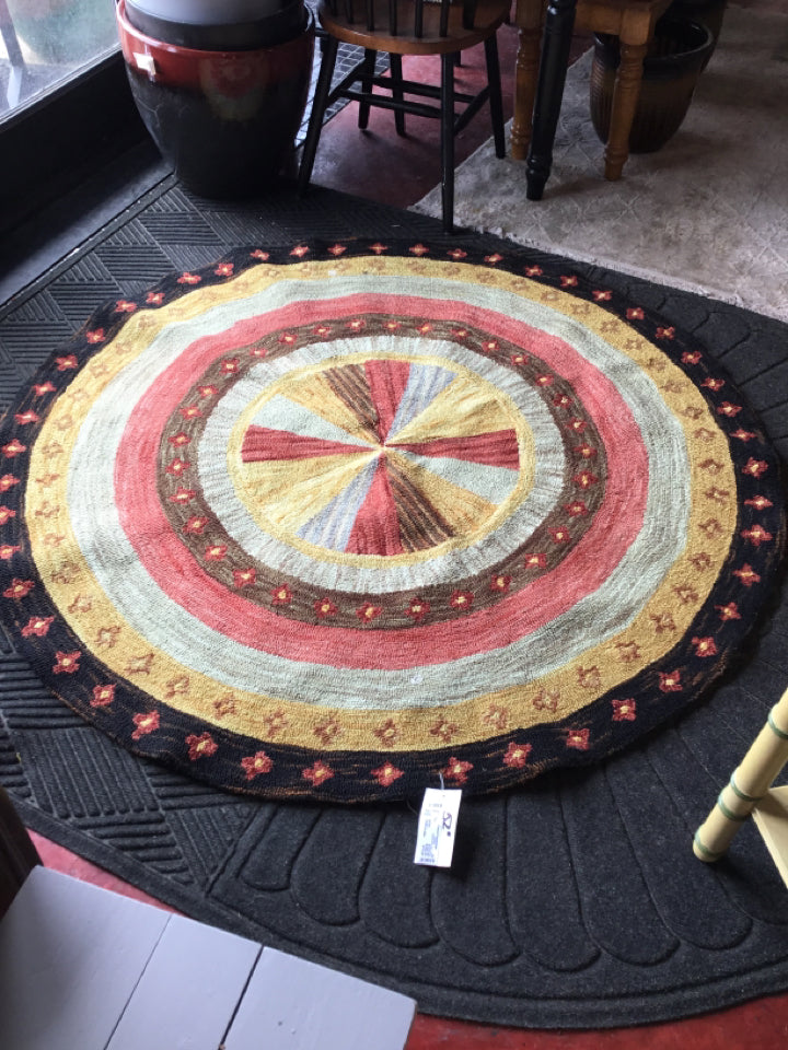 Garnet Hill Hook AS IS Round Black/Multi Rug