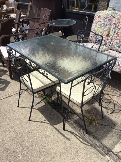 Glass Top Iron 4 Chairs Outdoor/Outside Black Table & Chairs