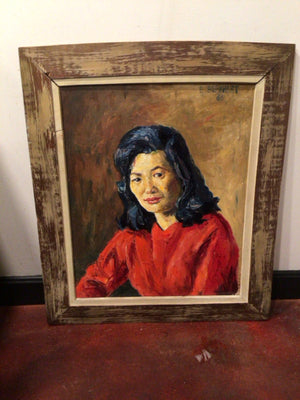 Original Tan/Red Woman Framed Art