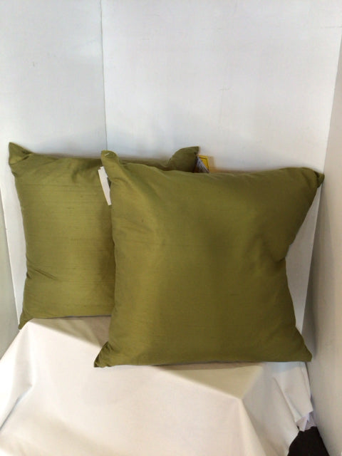Green Satin Pair Down Filled Pillow Set