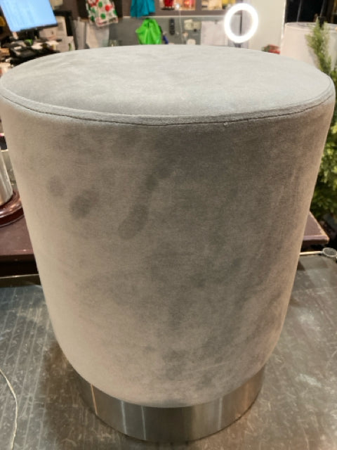 Gray Velvet Cylinder FootStool/Ottoman