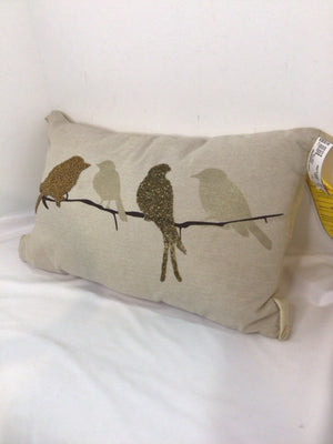 Beige Cotton Beaded Birds Pillow