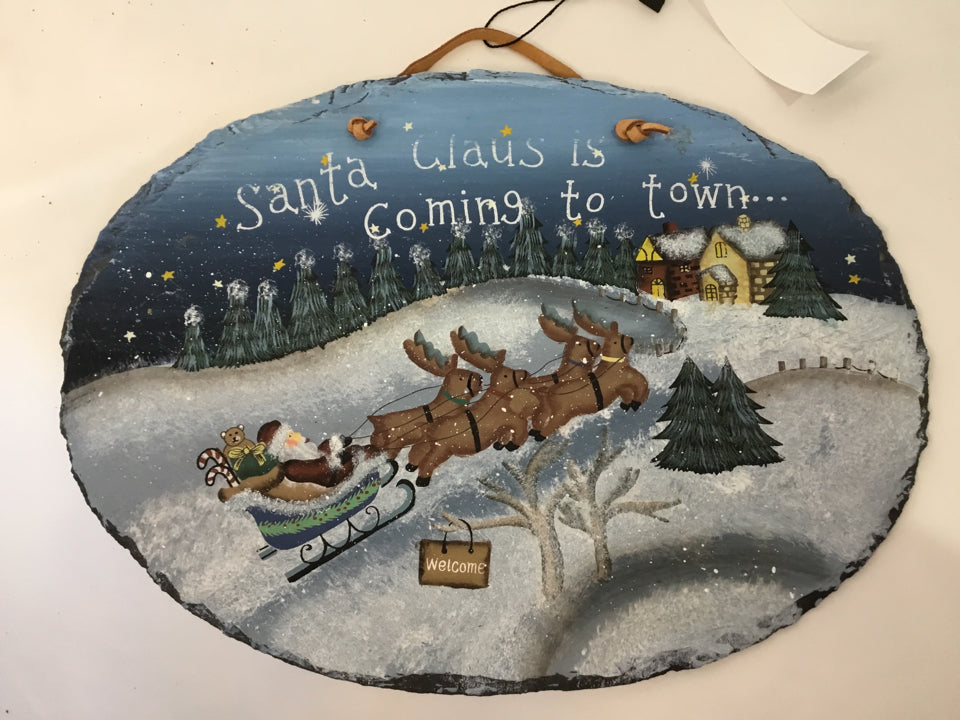 Christmas Blue/White Slate Santa & Reindeer Holiday Item