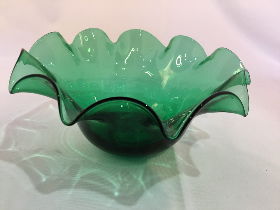 Green Glass Hand Blown Bowl