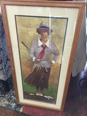 Signed Multi-Color Woman Golfer Framed Art