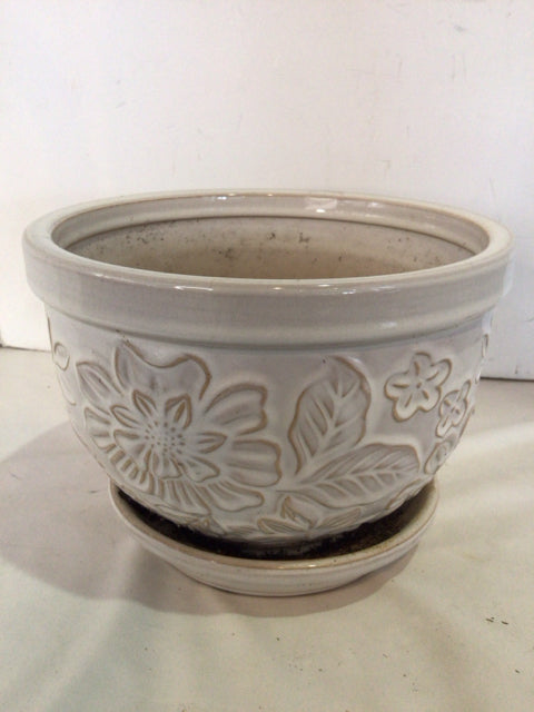 White Ceramic Floral Planter