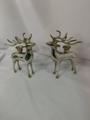 Candle Holder Silver Plated Reindeer Pair Holiday Item