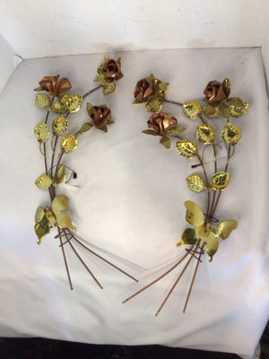 Mid-Century Brass Roses Pair Wall Decoration Art