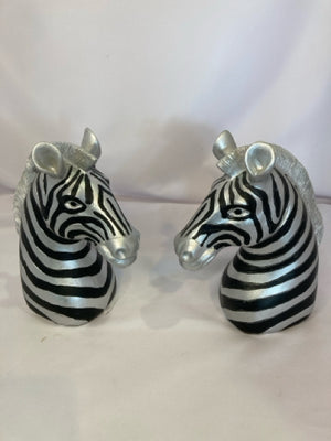 Pair Silver/Black Resin Zebra Pair Book End