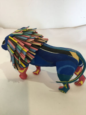 Recycled Blue/Multi Lion Sculpture