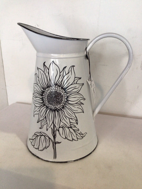 White/Black Metal Sunflower Pitcher