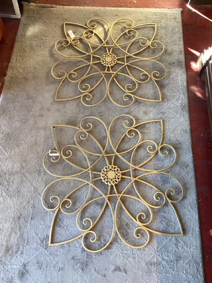 Pair Metal Medallion Gold Wall Decoration Art
