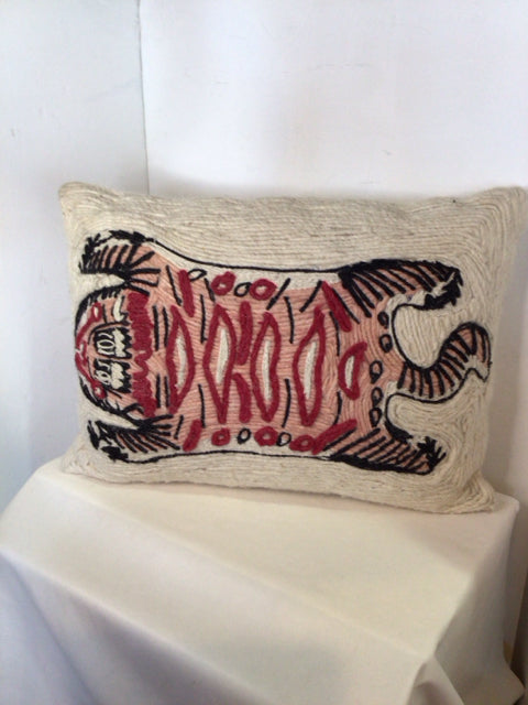 Tufted Red/Black Wool Tiger Pillow