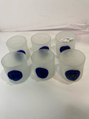 Set of 6 Blue/Clear Frosted Glass Glasses