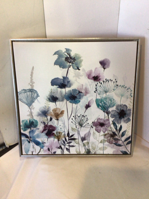 White/Blue Floral Framed Art