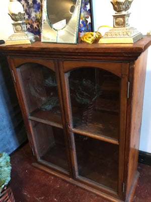 Vintage Brown Wood Glass Front Hanging Cabinet