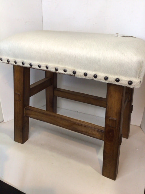 Nail Head Trim White Cowhide Rectangle FootStool/Ottoman