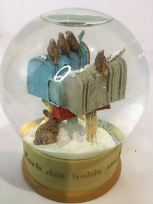 Snow Globe Yellow/Blue Glass Mailboxes Holiday Item