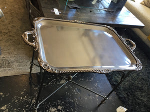 Vintage Tea Table Silver Metal On Stand Tray