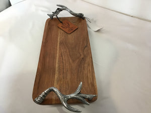 Brown/Silver Wood/Metal Antlers Tray