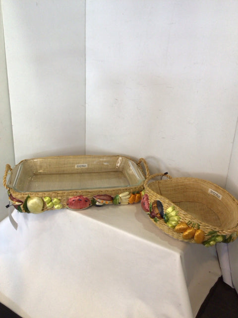 Anchor Hocking 3 Piece Natural Seagrass In Basket Dish