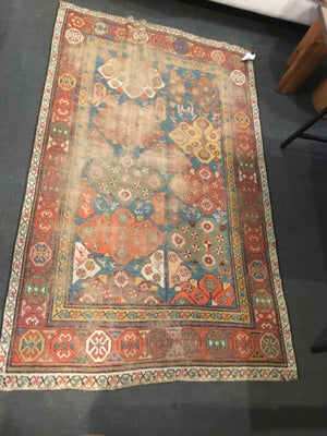 Antique Wool Geometric As Is Rust/Blue Rug