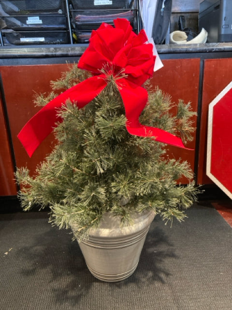 Christmas Green/Red Pine Tree In Planter Holiday Item