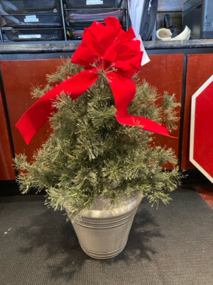 Christmas Green/Red Pine Tree In Planter Holiday Item