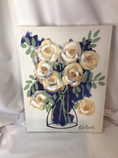 White/Blue Floral Stretch Canvas Art