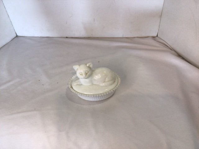 Candy White Milk Glass Cat Bowl