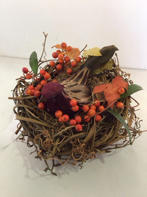 Fall Brown/Orange Grapevine Bird's Nest Bird Holiday Item