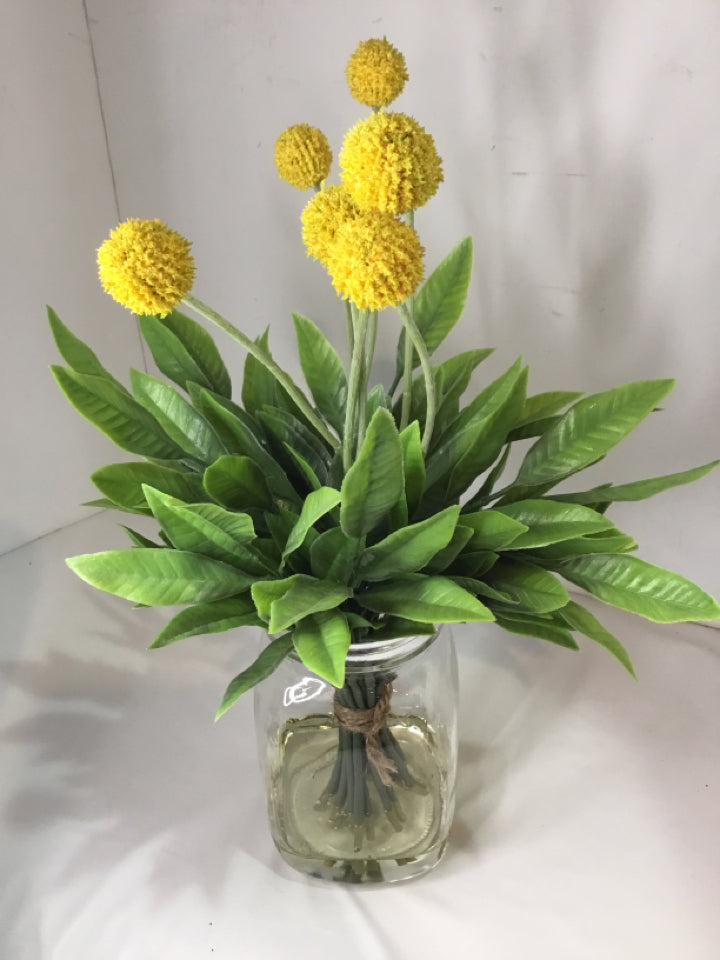 Green/Yellow In Vase Faux Flowers